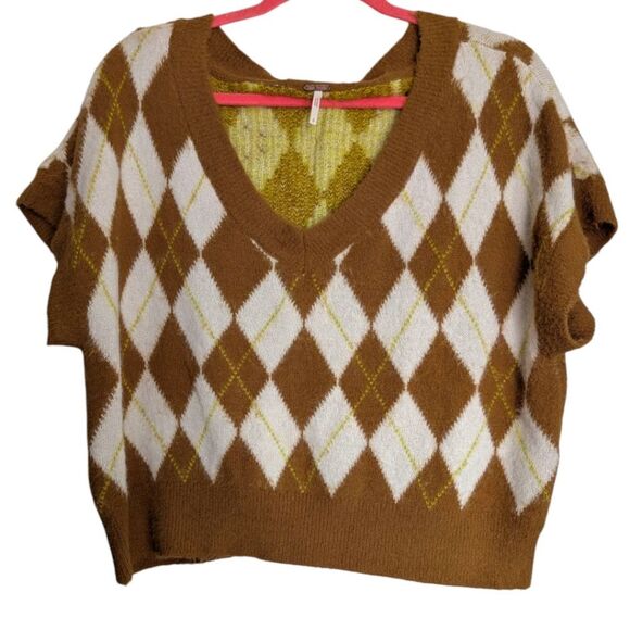 Free People  Oversized Argyle V-Neck Sweater Vest Size S - Picture 4 of 13